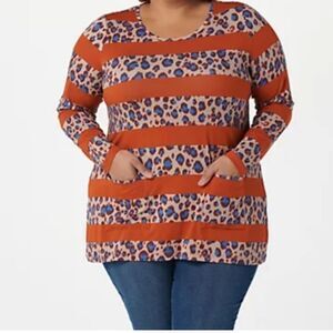 Logo By Lori Goldstein Tunic Top Gabby Animal Stripe Print Fuchsia Hot Pink 1X